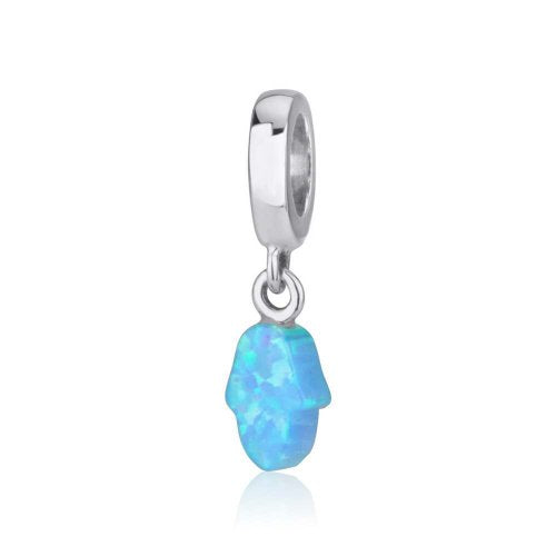 Sterling Silver Charm with Hanging Blue Opal - Hamsa Hand - Culture Kraze Marketplace.com