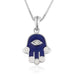 Blue Sapphire Hamsa Hand with Zircon Stone - Sterling Silver Pendant Necklace - Culture Kraze Marketplace.com