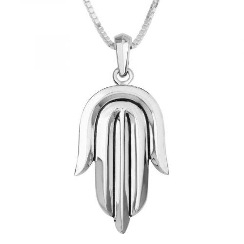 Sterling Silver Pendant Necklace - Contemporary Style Hamsa Hand - Culture Kraze Marketplace.com