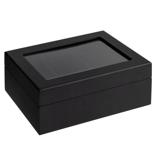 Wooden Black Matte Finish Tea Chest, 6 Chambers - Holds 90 Tea Bags-1