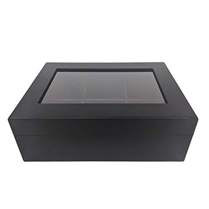 Wooden Black Matte Finish Tea Chest, 6 Chambers - Holds 90 Tea Bags-2