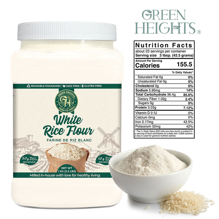 White Rice Flour - 2.2 Pound / 1 KG Jar by Green Heights-4