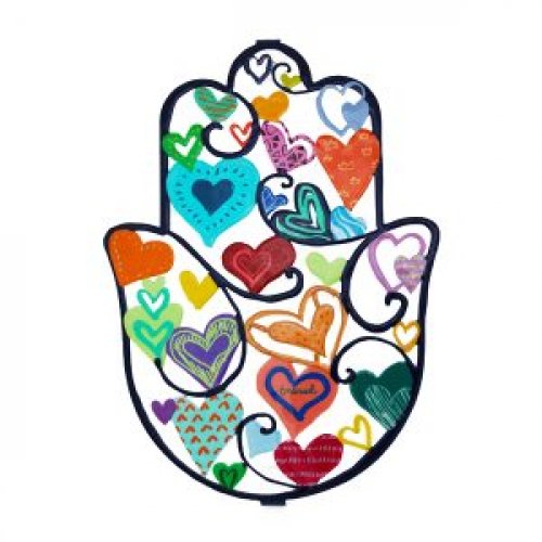 Handmade Wall Hamsa, Enamel Finish – Colorful Hearts - Culture Kraze Marketplace.com