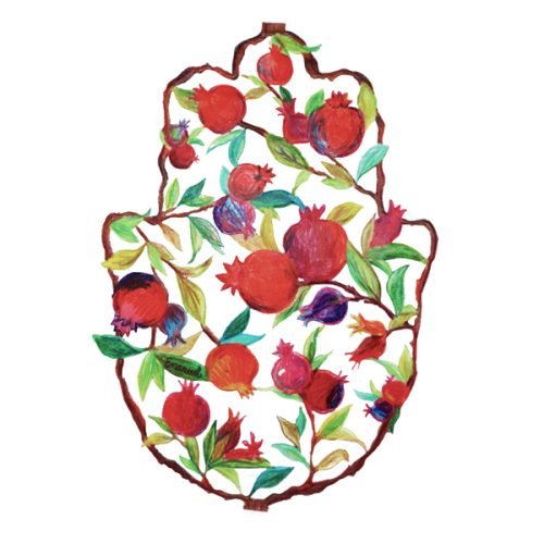 Leafy Pomegranates in Pencil Design - Wall Hamsa, Enamel Finish - Culture Kraze Marketplace.com