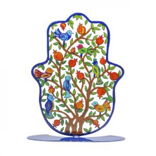 Large Hand Painted Hamsa on Base - Pastoral Tree of Life - Culture Kraze Marketplace.com