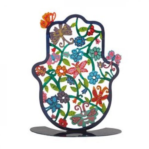 Flowers and Butterflies - Hand-painted Hamsa on Stand - Culture Kraze Marketplace.com