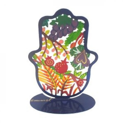 Seven Species of the Holy Land - Small Hand Painted Hamsa on Stand - Culture Kraze Marketplace.com