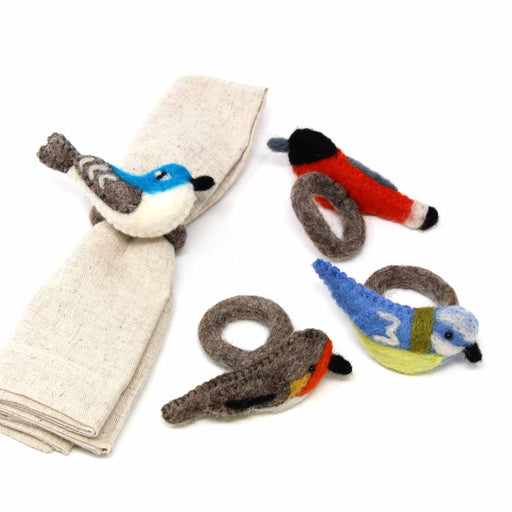 Hand-felted Bird Napkin Rings, Set of Four Colors - Global Groove (T) - Culture Kraze Marketplace.com