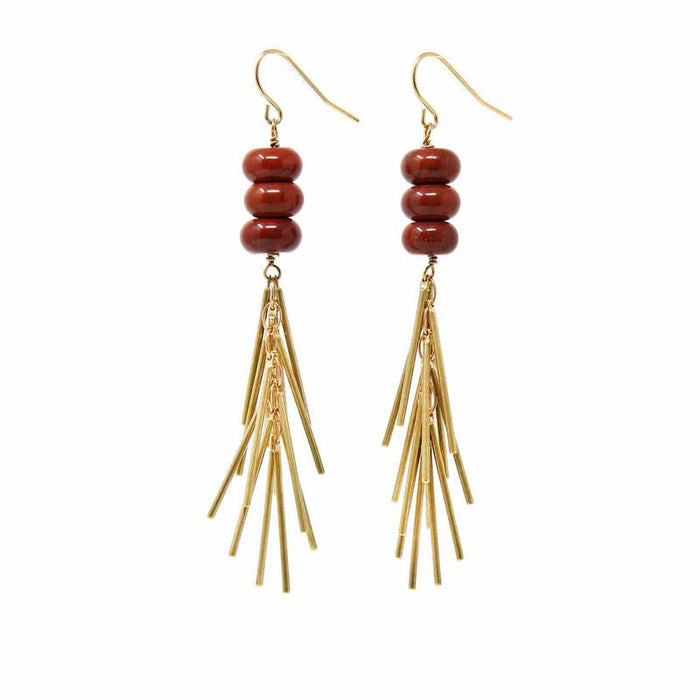 Earrings: Red Jasper and Metal Fringe - Starfish Project - Culture Kraze Marketplace.com