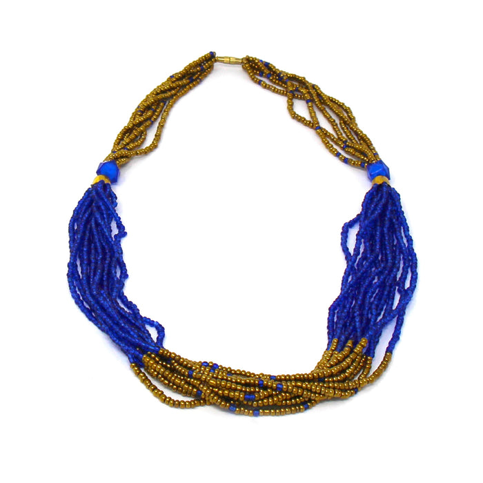 Multistrand Maasai Bead Necklace, Lapis Blue and Gold - Culture Kraze Marketplace.com