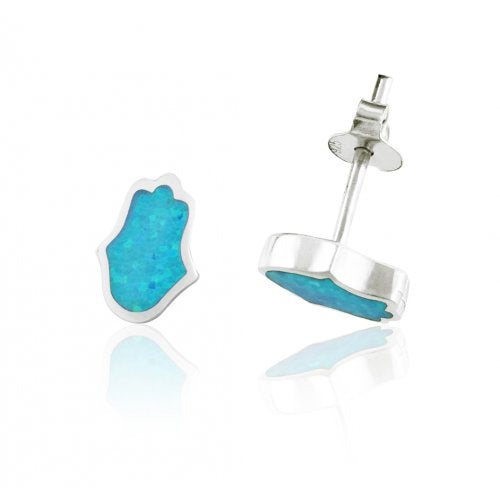 Light Blue Opal Hamsa stud Earrings - Culture Kraze Marketplace.com