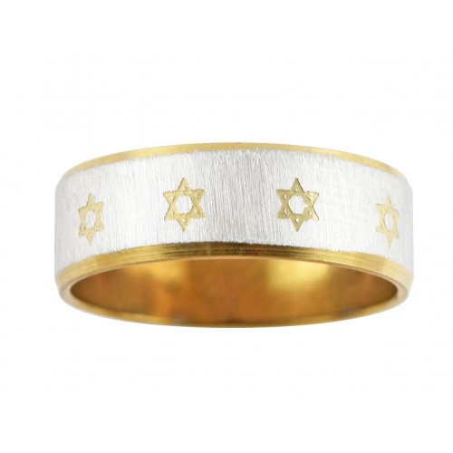 Stainless Steel Two Tone Ring with Small Stars of David - Culture Kraze Marketplace.com