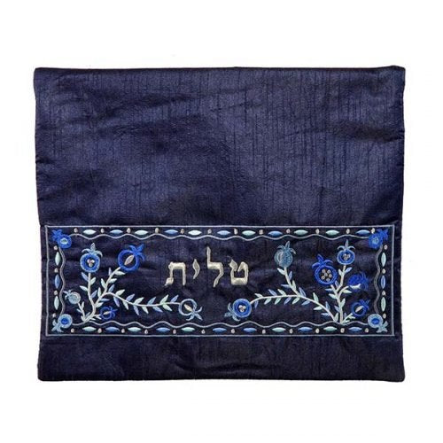 Yair Emanuel, Embroidered Tallit Tefillin Bags - Blue Pomegranates on Dark Blue - Culture Kraze Marketplace.com