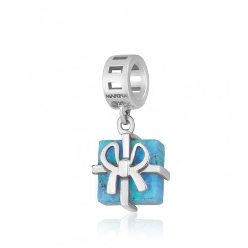 Sterling Silver Bracelet Charm - Blue-green Opal in Gift Wrap Package - Culture Kraze Marketplace.com