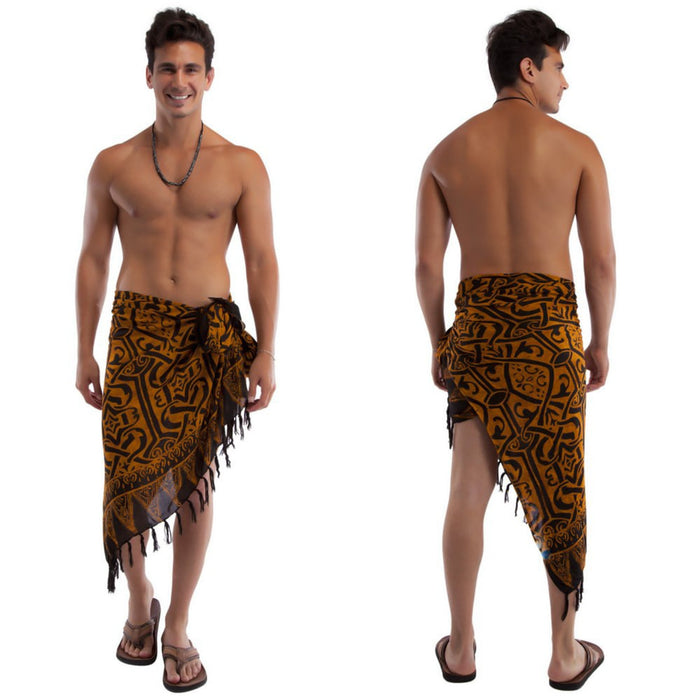 Abstract Tribal Mens Sarong Goldish Brown - Culture Kraze Marketplace.com