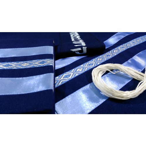 Ronit Gur Navy Tallit Prayer Shawl with Stripes and Blessing with Bag and Kippah - Culture Kraze Marketplace.com