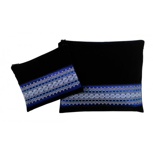 Ronit Gur Navy Velvet Tallit and Tefillin Bags Set, Yemenite Style Embroidery - Culture Kraze Marketplace.com