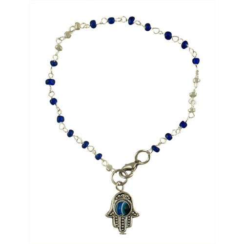 Beaded Kabbalah Bracelet with Decorative Hamsa Charm - Dark Blue - Culture Kraze Marketplace.com