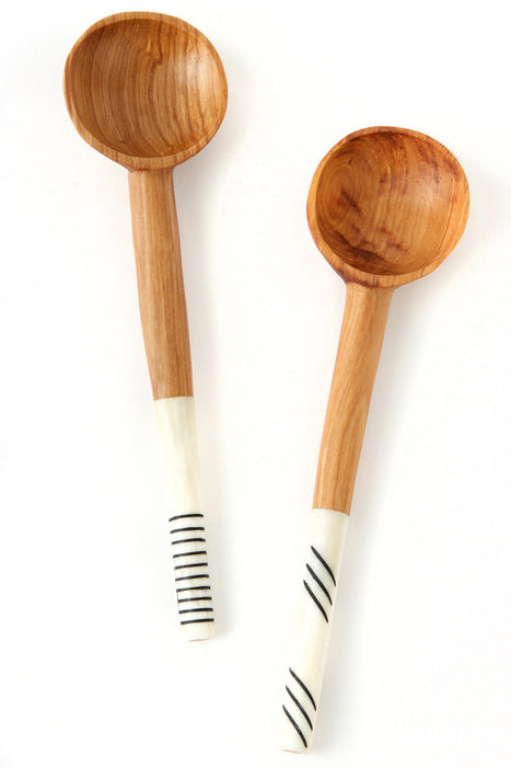 Wild Olive Wood Spoon with Assorted Etched Cow Bone Handles - Culture Kraze Marketplace.com