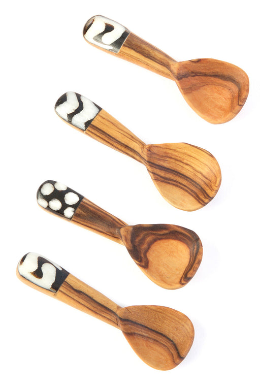 Set of 4 Cutest Wild Olive Wood and Bone Spice Spoons - Culture Kraze Marketplace.com