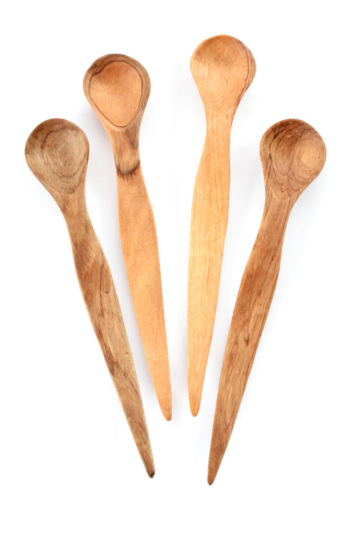 Set of 4 Small Wavy Wild Olive Wood Spice Spoons - Culture Kraze Marketplace.com