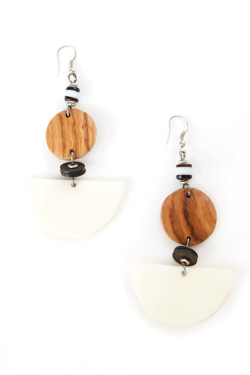 Kenyan Cow Bone and Wood Half Moon Earrings - Culture Kraze Marketplace.com
