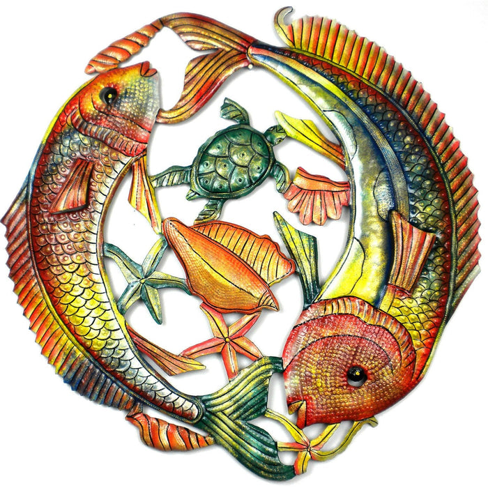 24 inch Painted Two Fish Jumping Metal Wall Art-Multicolor - Culture Kraze Marketplace.com
