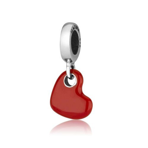 Sterling Silver Enamel Bracelet Charm - Red Heart Image - Culture Kraze Marketplace.com