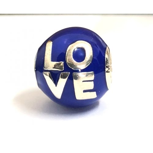 Sterling Silver Bracelet Charm - Blue Enamel with Word Love in English - Culture Kraze Marketplace.com