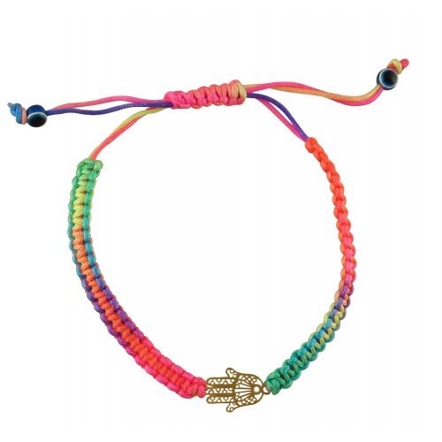 Neon Multicolor Braided Cord Bracelet - Gold Hamsa - Culture Kraze Marketplace.com