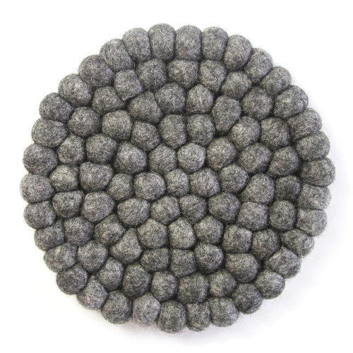 Hand Crafted Felt Ball Trivets from Nepal: Round, Dark Grey - Global Groove (T) - Culture Kraze Marketplace.com