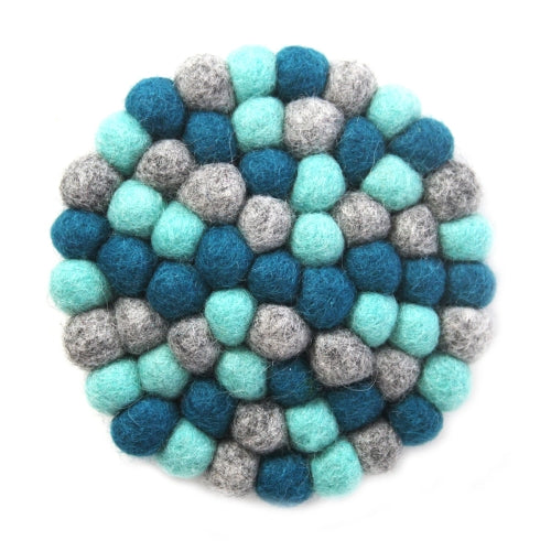 Hand Crafted Round Felt Ball Trivet Chakra Light Blues - Culture Kraze Marketplace.com