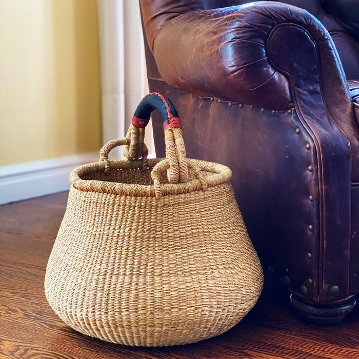 Bolga Pot Basket - Natural with Leather Handle - Culture Kraze Marketplace.com