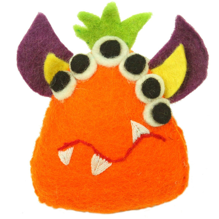 Hand Felted Orange Tooth Monster with Many Eyes - Culture Kraze Marketplace.com