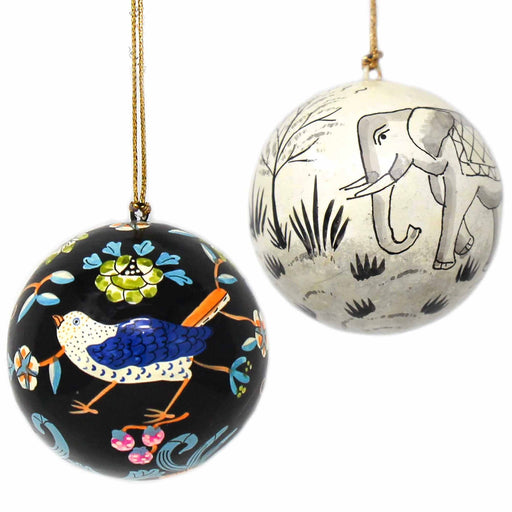 Handpainted Elephant & Bird Ornaments, Set of 2 - Culture Kraze Marketplace.com
