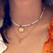 White Glass Bead Choker with Brass Coin Pendant - Culture Kraze Marketplace.com