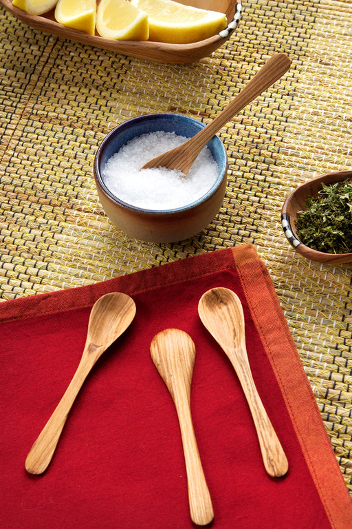 Set of 4 Flat Wild Olive Wood Spice Spoons - Culture Kraze Marketplace.com
