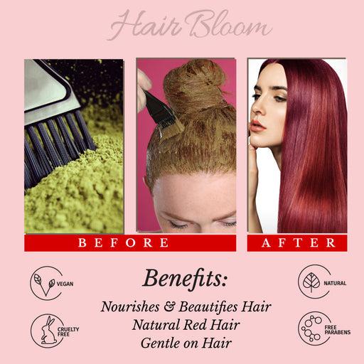 Hair Bloom Natural Red Hair Color- Henna w/ Mixed Himalayan Herbs Hair Color Powder- 12 Individual Sachets (10 gm each)- Reusable Brush & Tray Included-1