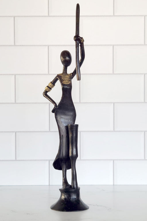 Bronze African Woman with Mortar & Pestle Sculpture - Culture Kraze Marketplace.com