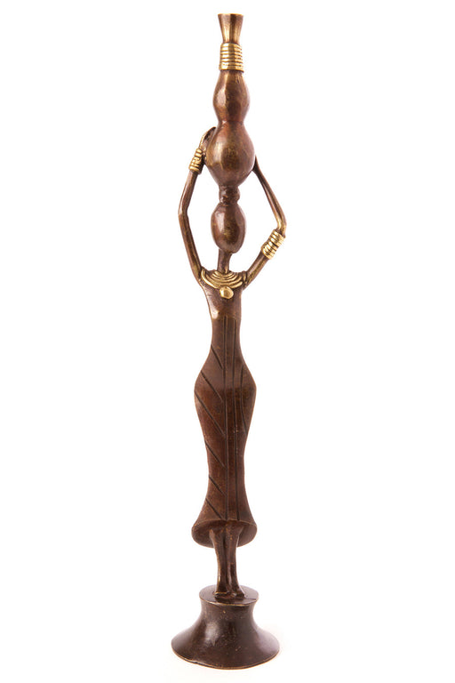 Burkina Bronze Noble by Nature Woman with a Water Gourd Sculpture - Culture Kraze Marketplace.com