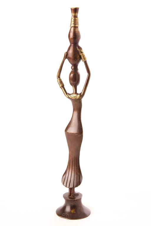 Burkina Bronze Noble by Nature Woman with a Water Gourd Sculpture - Culture Kraze Marketplace.com