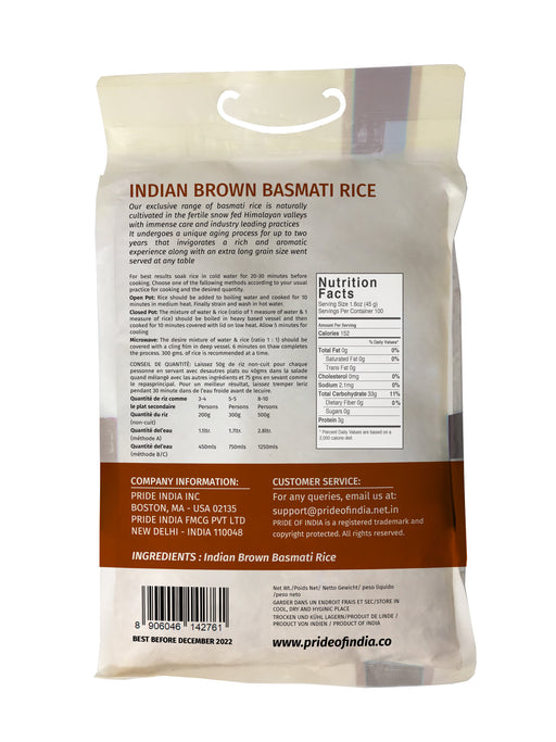 Premium Indian Brown Basmati Rice - Natural Extra Long Whole Grain Bag-1