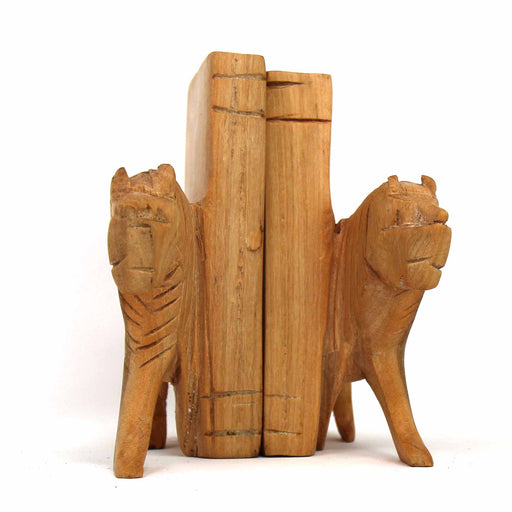 Carved Wood Lion Book Ends, Set of 2 - Culture Kraze Marketplace.com