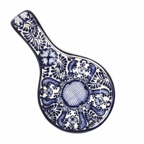 Handmade Pottery Spoon Rest, Blue Flower - Encantada - Culture Kraze Marketplace.com