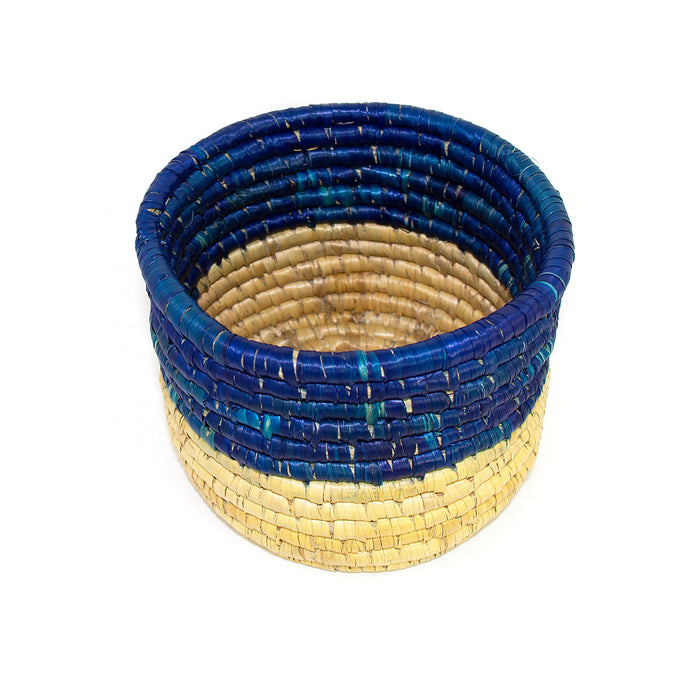 Dried Grass Basket, Blue and Natural - Culture Kraze Marketplace.com