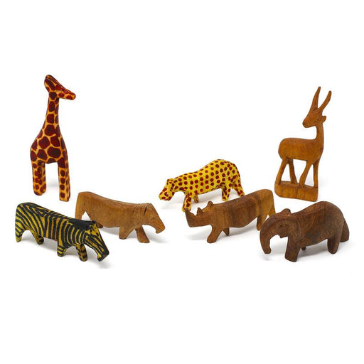 Handcarved Miniature Wood Safari Animals, Set of 7 - Culture Kraze Marketplace.com