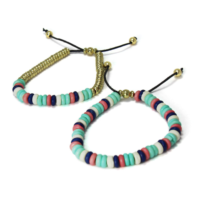 Adjustable Bone Bead Bracelet Set, Mint and Pink - Culture Kraze Marketplace.com
