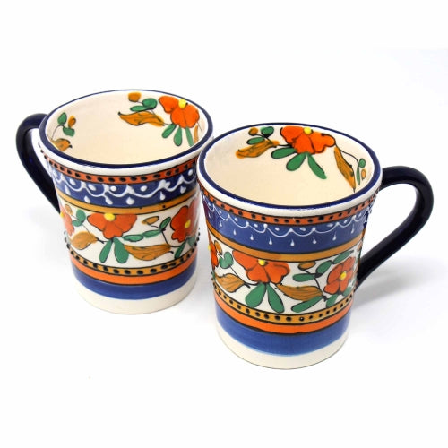 Flared Coffee Mugs - Orange and Blue, Set of Two - Encantada - Culture Kraze Marketplace.com