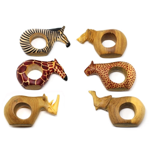Set of Six Mahogany Wood Animal Napkin Rings - Jedando Handicrafts - Culture Kraze Marketplace.com