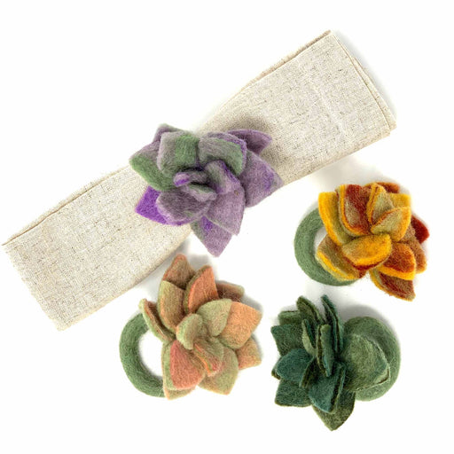 Hand-felted Succulent Napkin Rings, Set of Four Colors - Global Groove (T) - Culture Kraze Marketplace.com